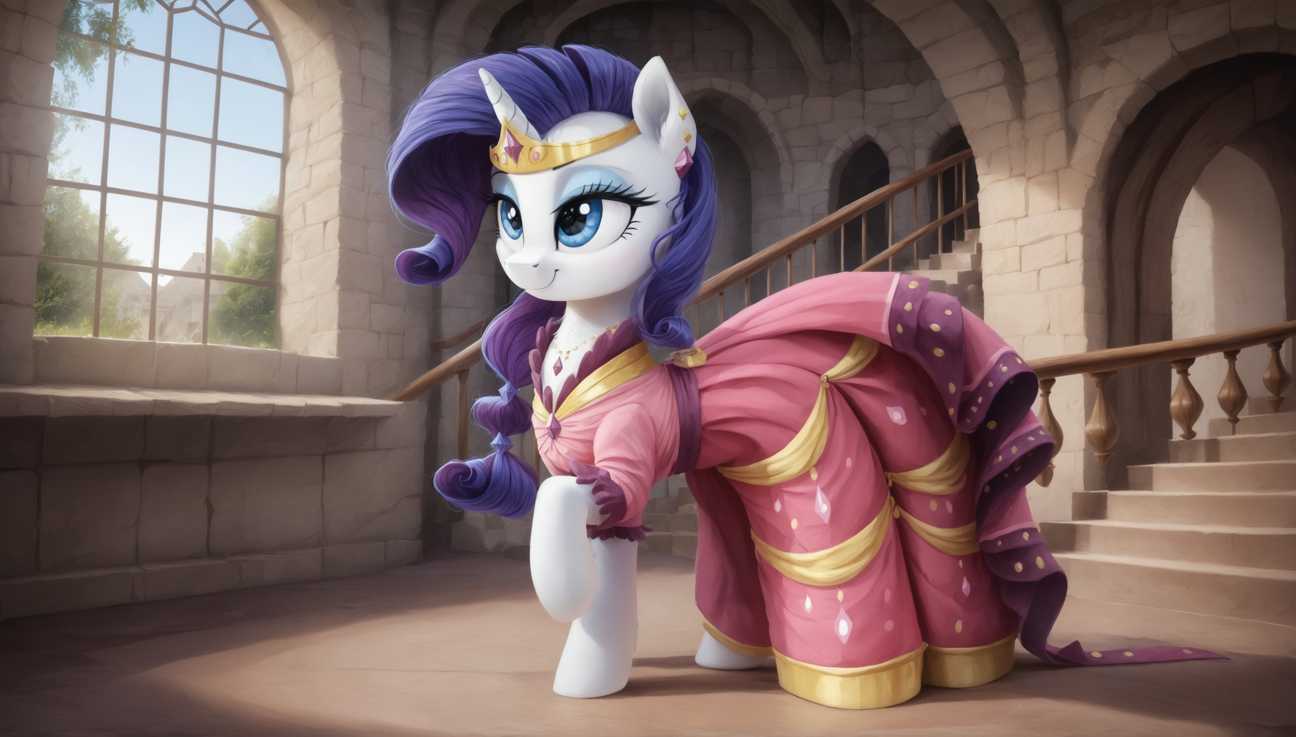 01630-2283996651-my little pony, ((feral pony)),Rarity   1girl, ((solo)), (sexy)_lora_Gala_Rarity_0.8_pink dress, short sleeves, blue shoes, gold.jpg